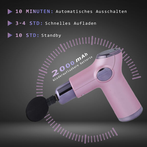 Mini-Muskel-Massage-Pistole mit 4 Massagek&ouml;pfen, 32 St&auml;rken, Rosa image number 4
