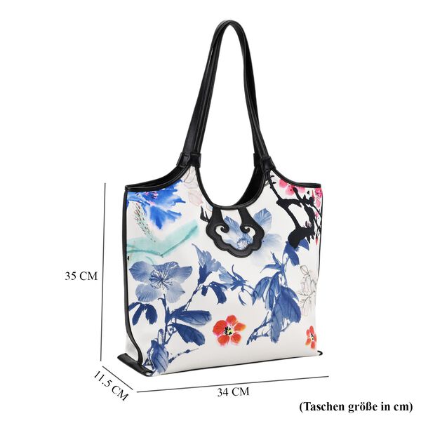 LA MAREY Brokat Handtasche aus Seide und Echtleder, 34x35x11,5cm, Wei&szlig; mit mehrfarbigen Blumen image number 6