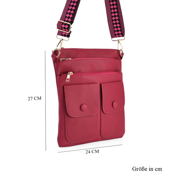 Umh&auml;ngetasche aus feinem Lederimitat mit mehreren Taschen, 120cm Trageriemen, 24x27cm, Rosenrot image number 8