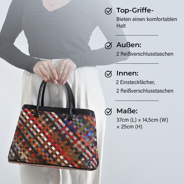 Chaos by Elsie Crossbody-Tasche aus echtem Leder, Multicolor mit glänzender Krokoprägung im Rautenmuster mit Blumen, RFID-Schutz und Mini-Taschenlampe, 37x14,5x25 cm image number 4