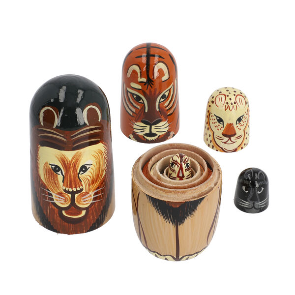 5er-Set Matroschka, Handbemalten Nistpuppen, L&ouml;wen image number 5