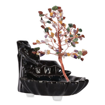 "Seven Chakra Backflow Incense Burner With  Crystal Tree Back Flow Incense Holder With 30 Incense Cones Size:- 18 X 10 X 20 Cms Color- Multi "