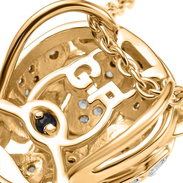 GP Trifono Kollektion- Panther weißer und grüner Diamant und Kanchanaburi blauer Saphir Anhänger mit 45cm Kette, 925 Silber 750 Gelbgold Vermeil - 0.99 ct. image number 7