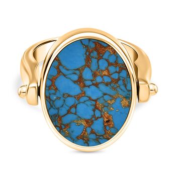 2-in-1 Blaues T&uuml;rkis Siegel Ring und Anh&auml;nger im Wende-Design, Messing goldfarben, mit Edelstahlkette, (Gr&ouml;&szlig;e 17.00), ca. 23.07 ct