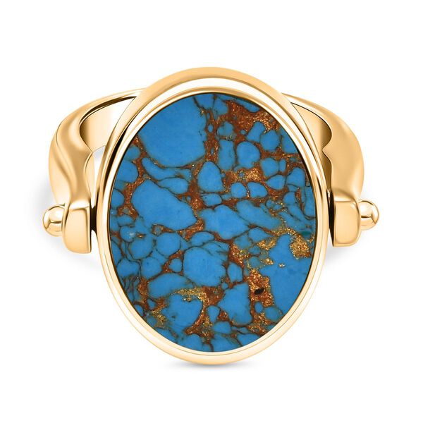 2-in-1 Blaues T&uuml;rkis Siegel Ring und Anh&auml;nger im Wende-Design, Messing goldfarben, mit Edelstahlkette, (Gr&ouml;&szlig;e 17.00), ca. 23.07 ct