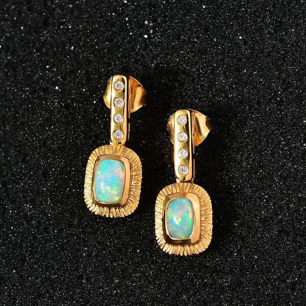 AA nat&uuml;rliche, &auml;thiopische Welo Opal und Zirkon-Ohrringe - 0,92 ct. image number 3