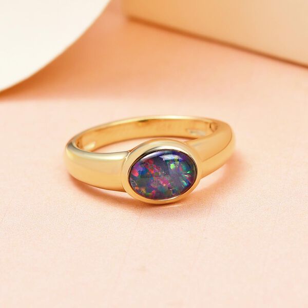 Boulder Opal Triplette Ring, 925 Silber vergoldet (Gr&ouml;&szlig;e 17.00) ca. 0.94 ct image number 2