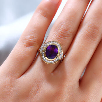 Lusaka Amethyst und Zirkon Ring 925 Silber vergoldet (Gr&ouml;&szlig;e 16.00) ca. 4,13 ct