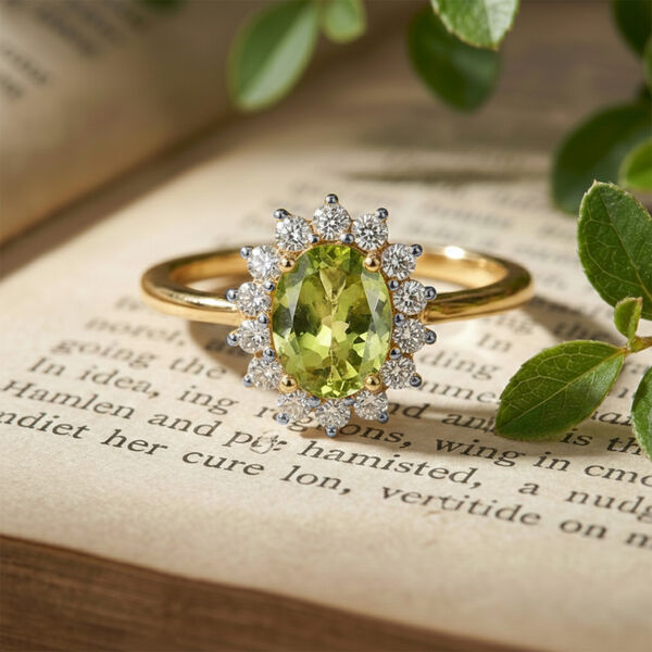 Peridot, Wei&szlig;er Zirkon Ring 925 Silber 585 Vergoldet (Gr&ouml;&szlig;e 15.75) ca. 1,32 ct image number 4