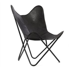 Zusammenklappbarer Butterfly-Sessel aus Echtleder, 92cm, Schwarz