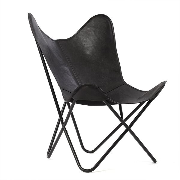 Zusammenklappbarer Butterfly-Sessel aus Echtleder, 92cm, Schwarz image number 0