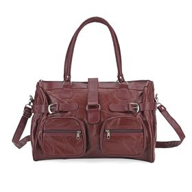 Patchwork Crossbody Tasche aus Schafleder mit mehreren Reißverschlussfächern, 40×16,5×25,5 cm, Burgunderrot