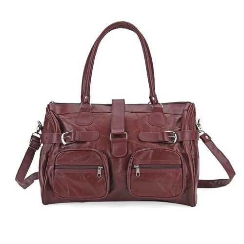 Patchwork Crossbody Tasche aus Schafleder mit mehreren Reißverschlussfächern, 40×16,5×25,5 cm, Burgunderrot image number 0