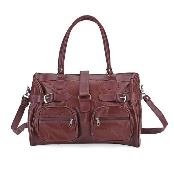 Patchwork Crossbody Tasche aus Schafleder mit mehreren Rei&szlig;verschlussf&auml;chern, 40&times;16,5&times;25,5 cm, Burgunderrot