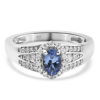 Tansanit und Zirkon Ring 925 Silber platiniert (Gr&ouml;&szlig;e 16.00) ca. 0,80 ct