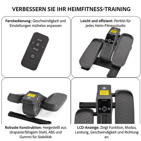 LIVMORE Original kompakter Elektro Stepper, Anti-Rutsch-Pedale, Anzeige und Fernbedienung, 47&times;42&times;23,5 cm, Schwarz image number 3