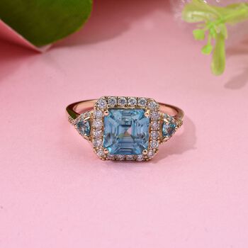 AAA blauer Zirkon und Diamant-Ring in 585 Gold - 5,05 ct.