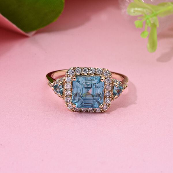 AAA blauer Zirkon und Diamant-Ring in 585 Gold - 5,05 ct. image number 1