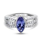 Tansanit und Zirkon Ring 925 Silber platiniert (Größe 17.00) ca. 1,39 ct