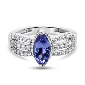 Tansanit und Zirkon Ring 925 Silber Platin-Überzug