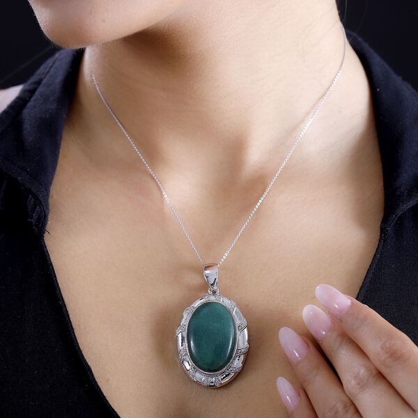 Grüner Aventurin und Zirkon Anhänger - 35,02 ct. image number 3