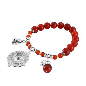 STRADA - Japanisches Uhrwerk, Roter Achat, Wei&szlig;er Kristall Flexible Uhr 18.5 cm 316L Edelstahl ca. 25.30 ct