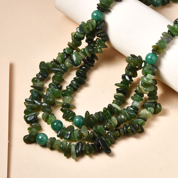 EVER TRUE Nephrit, Gr&uuml;ner Aventurin Halskette ca. 45 cm Nickelfreies Messing Platiniert ca. 394.00 ct image number 1