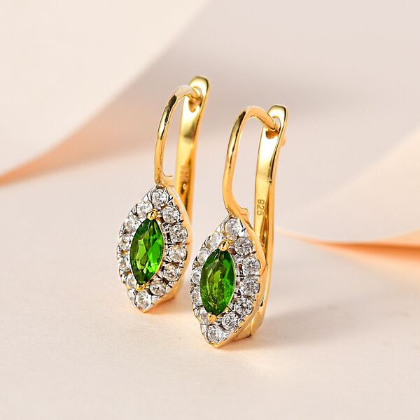 Nat&uuml;rlicher Chromdiopsid, wei&szlig;er Zirkon Ohrringe 925 Silber vergoldet ca. 0.97 ct image number 2