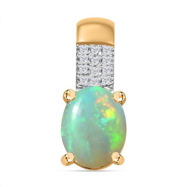 AA Nat&uuml;rlicher, &auml;thiopischer Welo Opal, Moissanit Anh&auml;nger 925 Silber Gelbgold Vermeil ca. 1,19 ct.