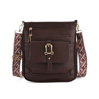 Elegante Umh&auml;ngetasche aus feinem Lederimitat mit Mehrfachf&auml;chern, 24x27 cm, Cognacbraun