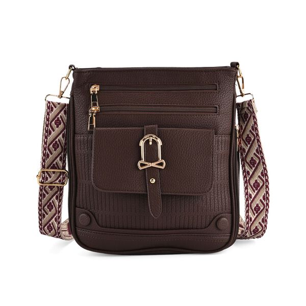 Elegante Umh&auml;ngetasche aus feinem Lederimitat mit Mehrfachf&auml;chern, 24x27 cm, Cognacbraun