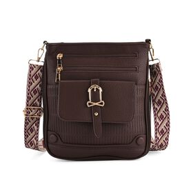 Elegante Umhängetasche aus feinem Lederimitat mit Mehrfachfächern, 24x27 cm, Cognacbraun