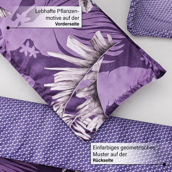 6-tlg. Bettw&auml;sche-Garnitur mit doppelseitigem Druck, Exotische Pflanzen, dunkellila image number 4