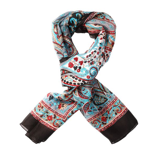 Bedruckter Satin-Seidenschal, Paisleymuster, Schwarz image number 4