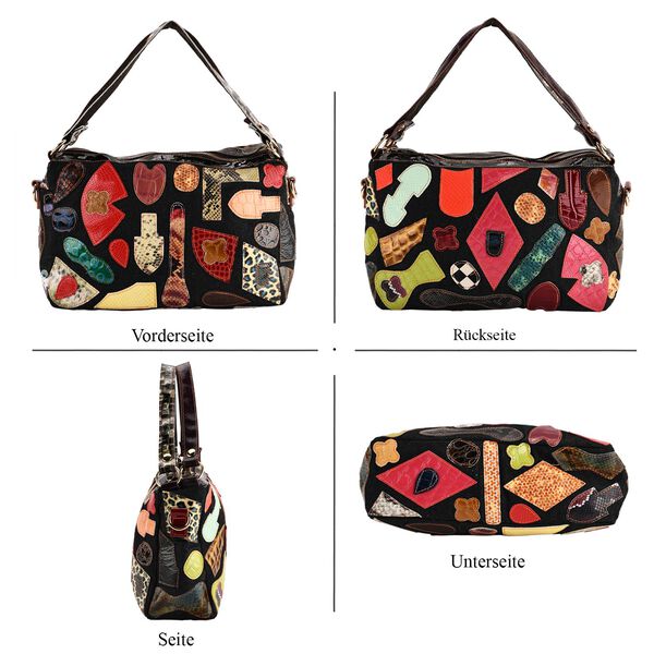 Chaos by Elsie- Echtleder-Schultertasche, RFID-Schutz, k&uuml;nstlerisches Leder Patchwork, 2 Trageoptionen, 35x12x22cm, Dunkelblau image number 5