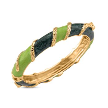 Emaille-Armreif im Streifen-Design, Dunkel- und Hellgr&uuml;n, ca. 19 cm