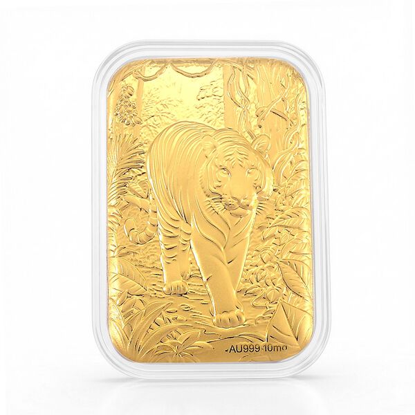 999er Goldbarren mit Tigermotiv, 10mg