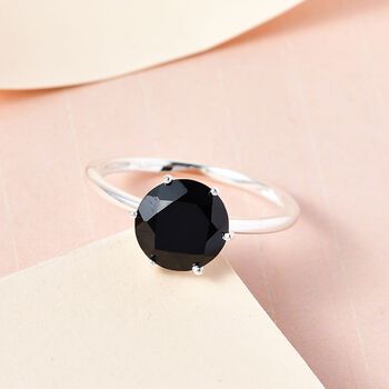 Schwarzer Spinell Ring, 925 Silber,  (Gr&ouml;&szlig;e 19.00) ca. 3.31 ct