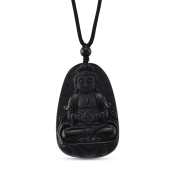 Majest&auml;tischer W&auml;chter - Schwarzer Jadeit- Guanyin, Halskette Flexibles cm ca. 95.00 ct