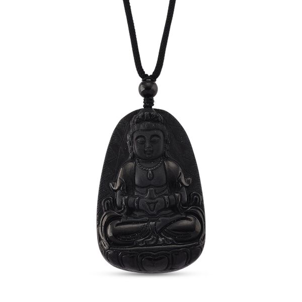 Majest&auml;tischer W&auml;chter - Schwarzer Jadeit- Guanyin, Halskette Flexibles cm ca. 95.00 ct
