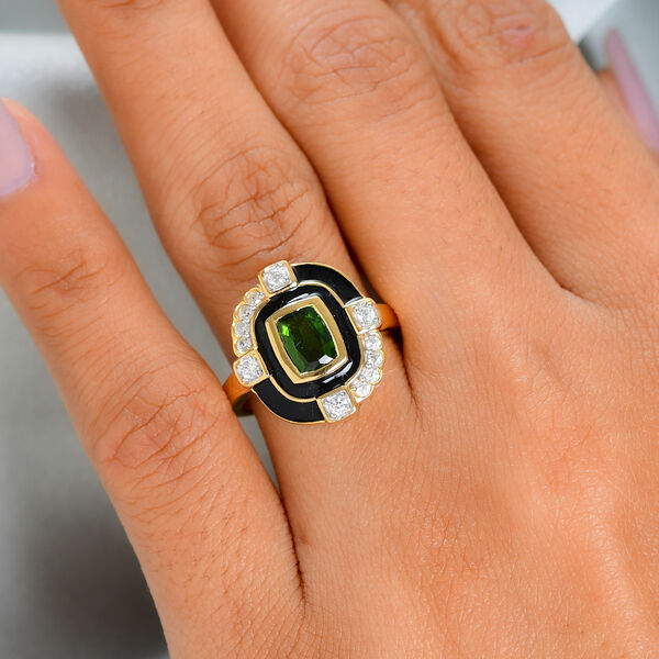 Nat&uuml;rlicher Chromdiopsid und Zirkon Ring 925 Silber vergoldet  ca. 1,23 ct image number 0