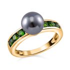 Tahiti Muschelkernperle, Natürlicher Chromdiopsid Ring 925 Silber vergoldet (Größe 19.00)