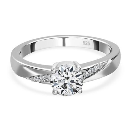 Moissanit Ring, 925 Silber platiniert, ca. 0.83 ct