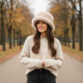 Kunstfell-Bucket-Hut, Einheitsgröße, Beige