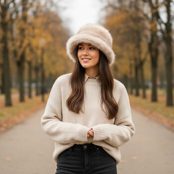 Kunstfell-Bucket-Hut, Einheitsgr&ouml;&szlig;e, Beige