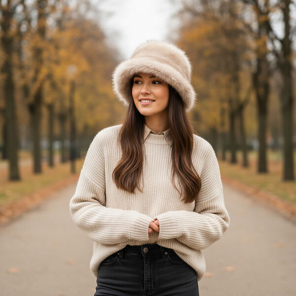 Kunstfell-Bucket-Hut, Einheitsgr&ouml;&szlig;e, Beige image number 2
