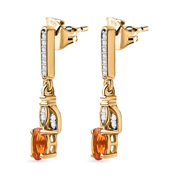 AA Salamanca Feueropal, Wei&szlig;er Zirkon Ohrringe 925 Silber Gelbgold Vermeil ca. 0.84 ct image number 4