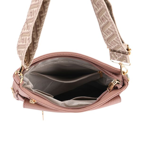 Crossbody-Tasche mit gewebtem Schulterriemen und Rei&szlig;verschlussf&auml;chern, 24x28 cm, Rosa image number 6