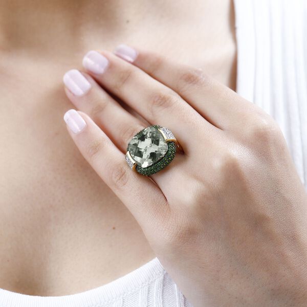 AAA Prasiolith, Chromdiopsid und Zirkon-Ring - 21,30 ct. image number 3