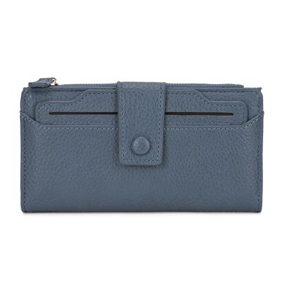 Multifunktional im eleganten Design, Wallet mit RFID-Schutz, Druckknopfverschluss, 20 Kartenf&auml;cher, Rei&szlig;verschlussfach, 18x3x9 cm, Blau